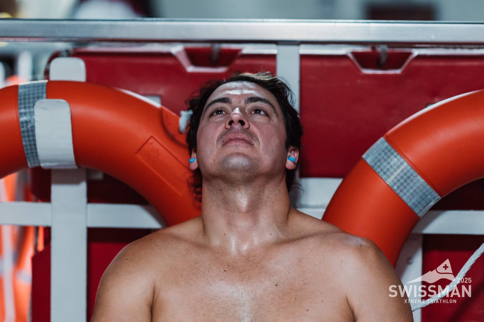 Charlie Sarmiento before the Swissman swim start on the ferry