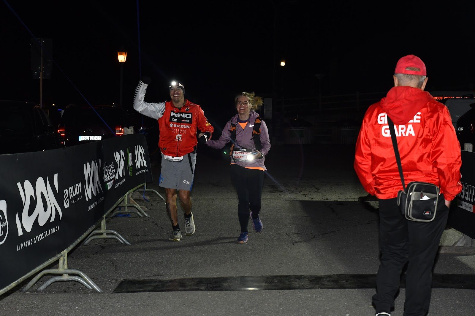 Charlie Sarmiento finishing Icon Livigno Xtreme Triathlon at night